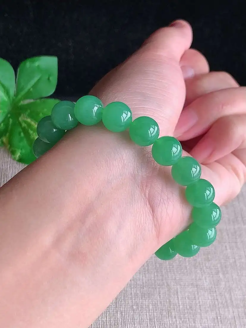 a货翡翠老坑冰种满绿圆珠佛珠手串19颗 尺寸10mm 重量33.10g 1102 A68