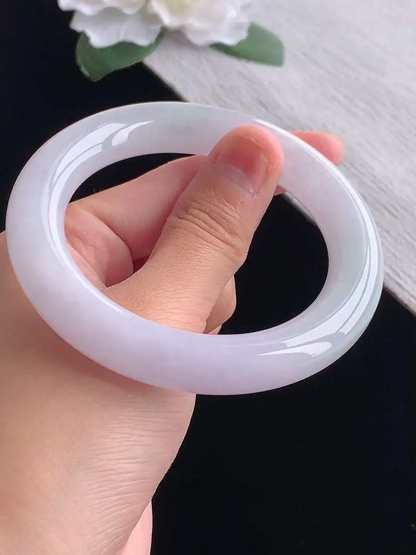 a货翡翠老坑冰种紫罗兰胖圆条手镯56-57圈口  尺寸56.5×11.5mm 重量75.82g 1102