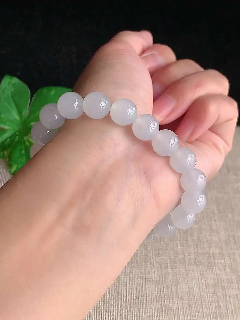 a货翡翠老坑冰种白月光圆珠佛珠手串19颗  尺寸9.7mm 重量31.20g 1103