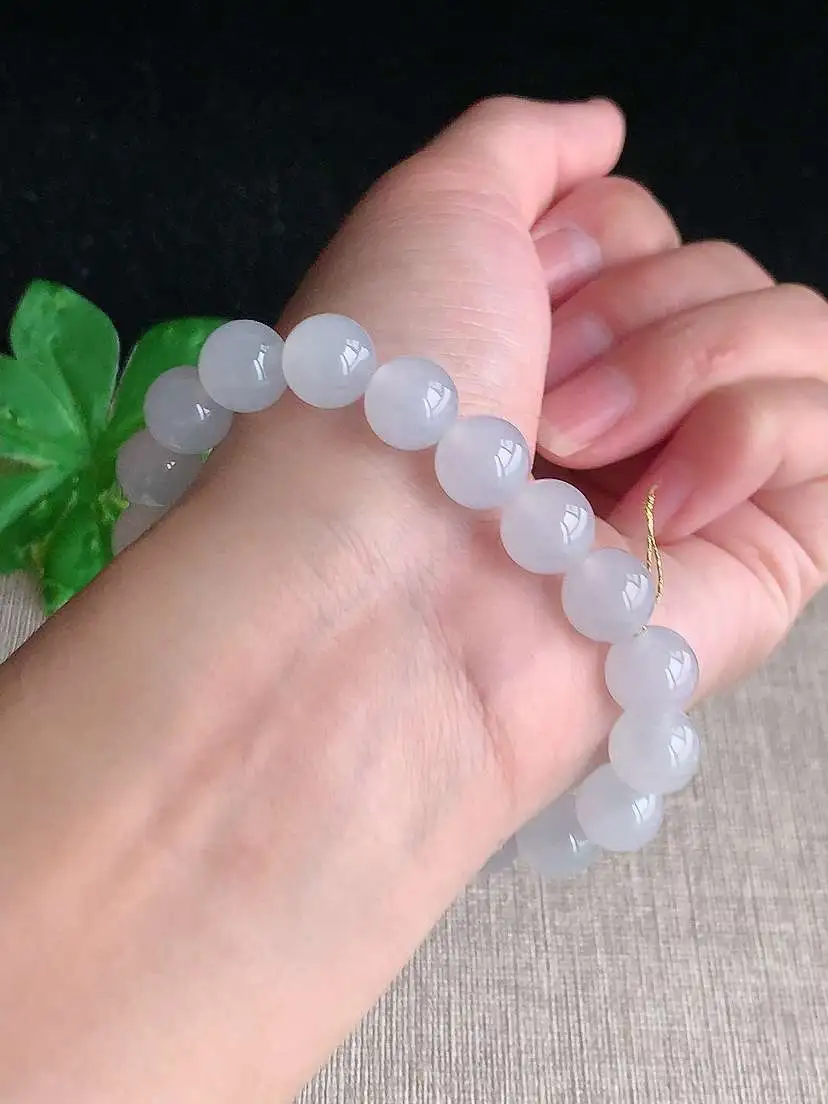 a货翡翠老坑冰种白月光圆珠佛珠手串19颗  尺寸9.7mm 重量31.20g 1103