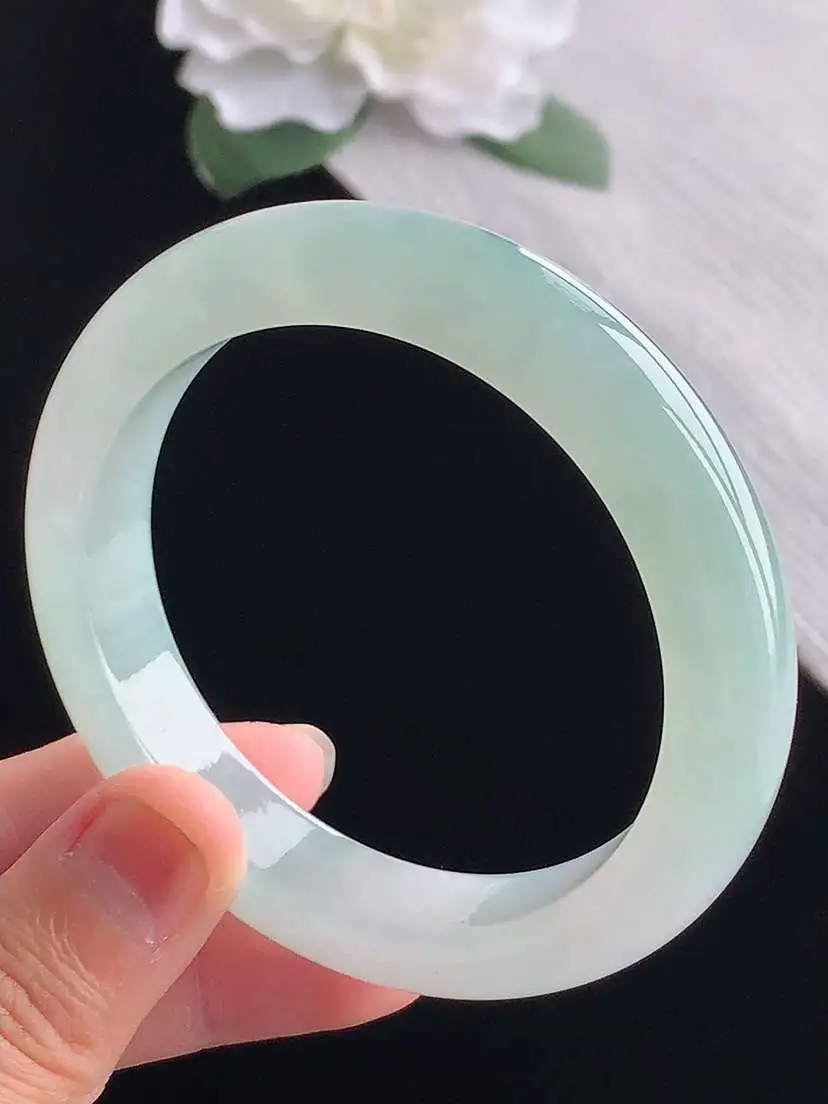 a货翡翠老坑冰种晴水正装正圈手镯55-56圈口  尺寸55.2×12×8.8mm 重量59.52g 