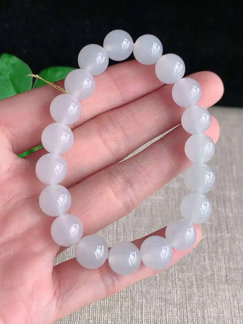 a货翡翠老坑冰种白月光圆珠佛珠手串19颗  尺寸9.7mm 重量31.20g 1103