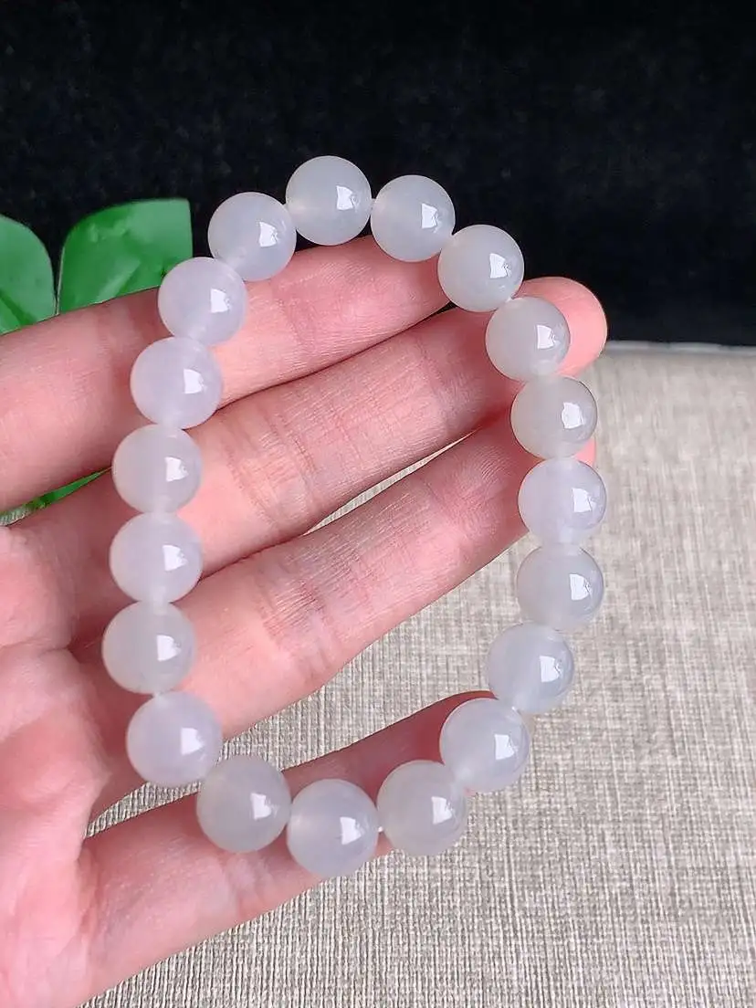 a货翡翠老坑冰种白月光圆珠佛珠手串19颗  尺寸9.6mm 重量29.12g 11031