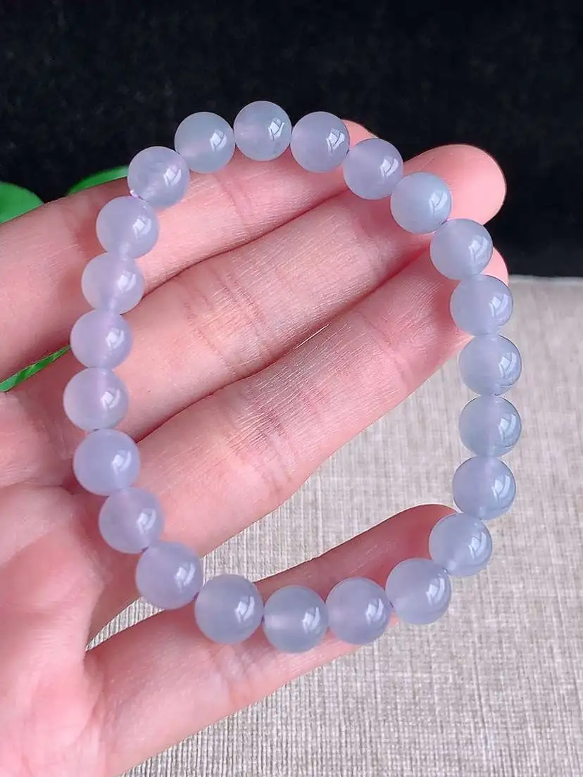 a货翡翠老坑冰种紫罗兰圆珠佛珠手串23颗  尺寸7.7mm 重量18.96g 1102