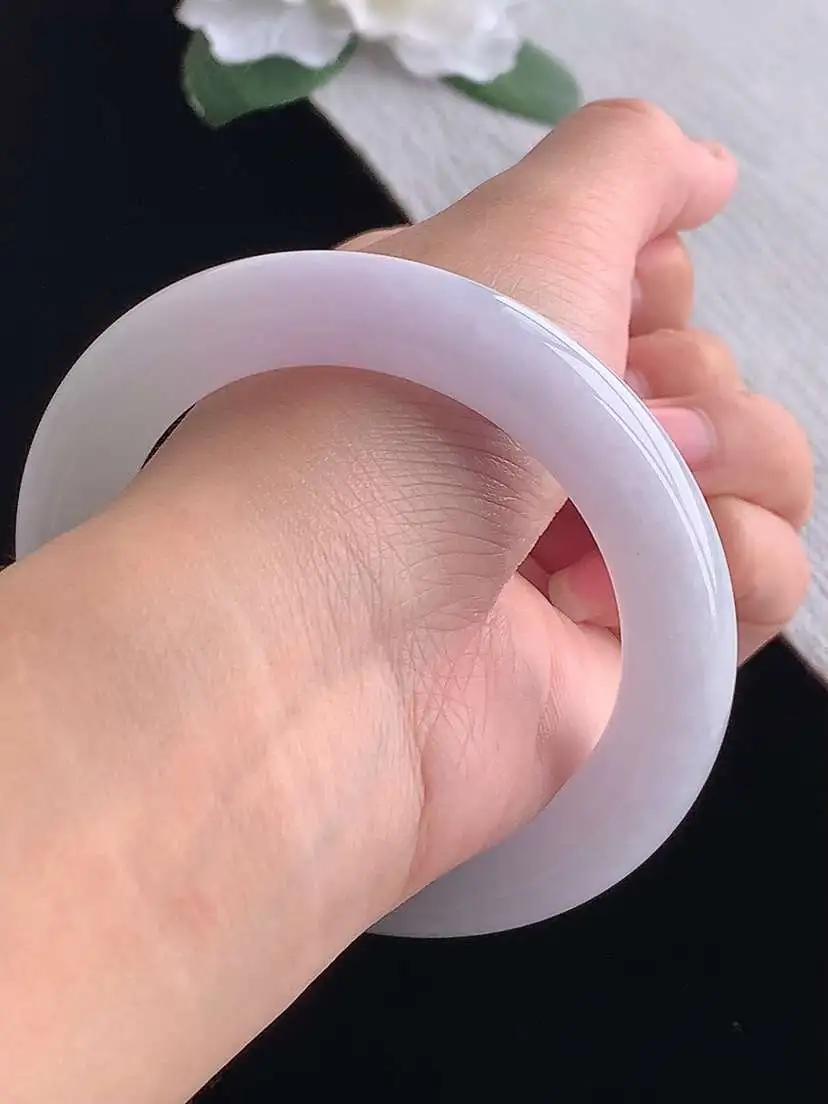 a货翡翠老坑冰种紫罗兰胖圆条手镯56-57圈口  尺寸56.5×11.5mm 重量75.82g 1102