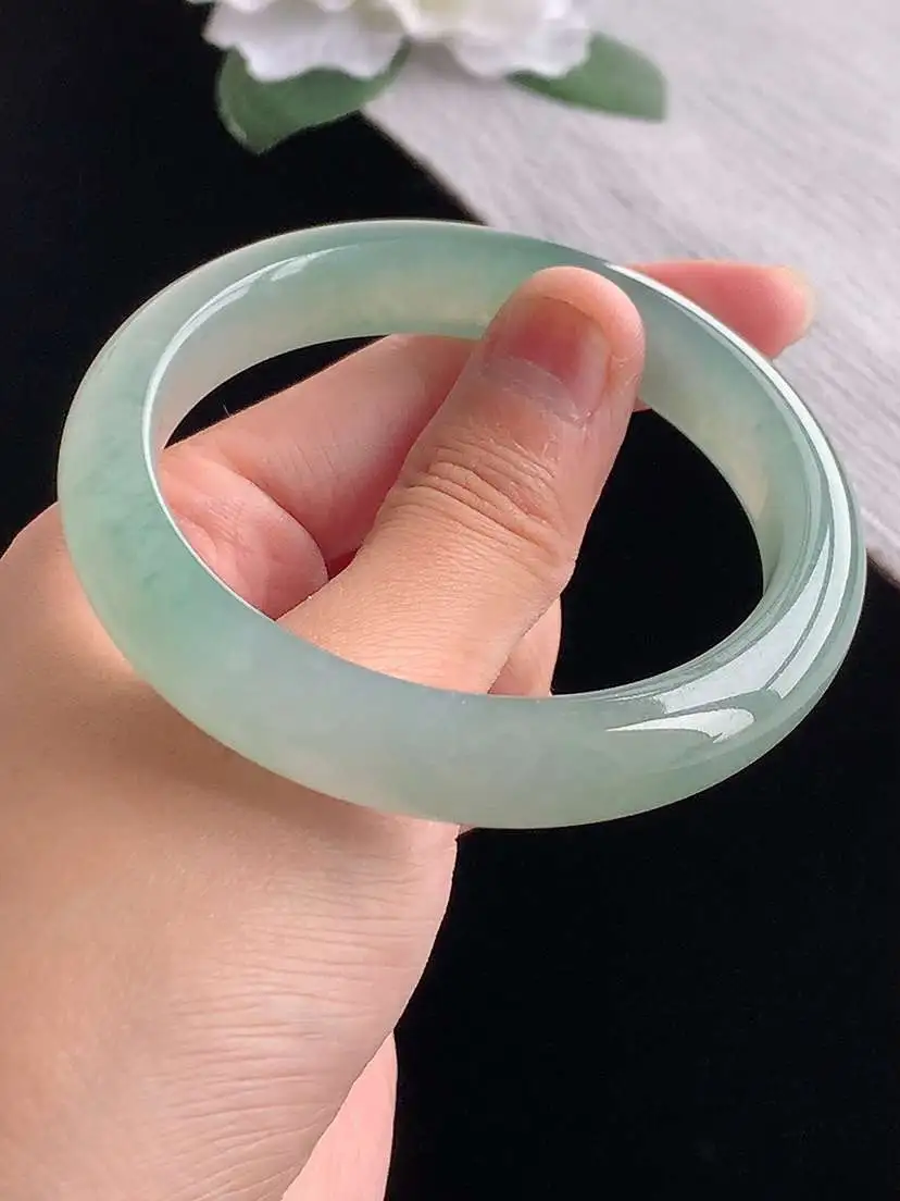 a货翡翠老坑冰种晴水飘花正装正圈手镯56-57圈口  尺寸56.5×11.8×8.3mm 重量55.40g 1102