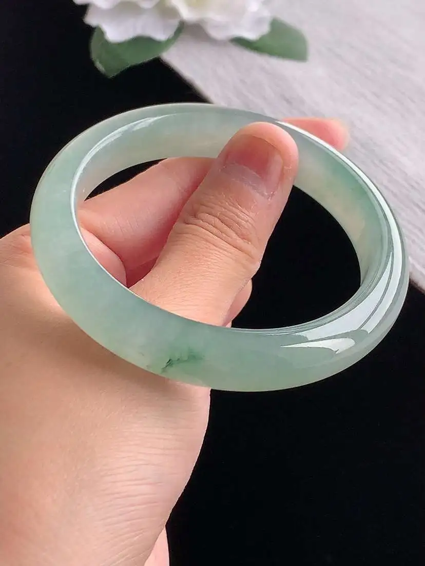 a货翡翠老坑冰种晴水飘花正装正圈手镯56-57圈口  尺寸56.5×11.8×8.3mm 重量55.40g 1102