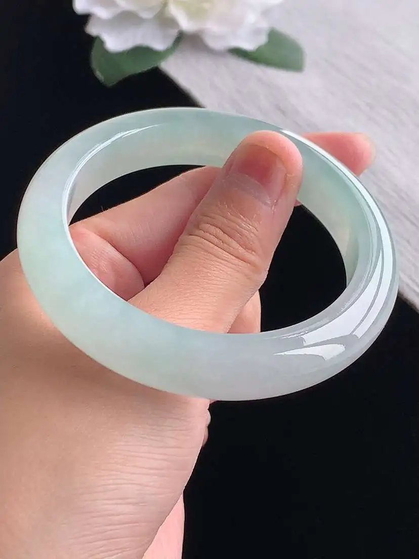 a货翡翠老坑冰种晴水正装正圈手镯55-56圈口  尺寸55.2×12×8.8mm 重量59.52g 1102