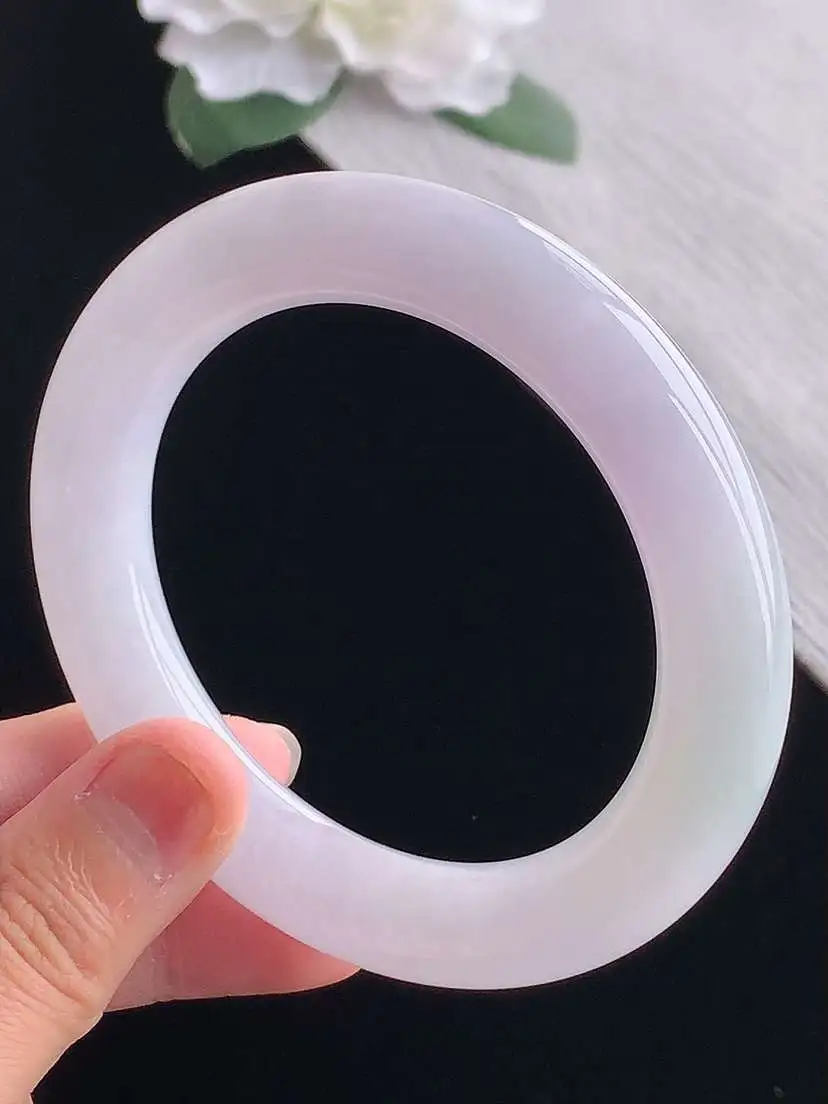 a货翡翠老坑冰种紫罗兰胖圆条手镯56-57圈口  尺寸56.5×11.5mm 重量75.82g 1102