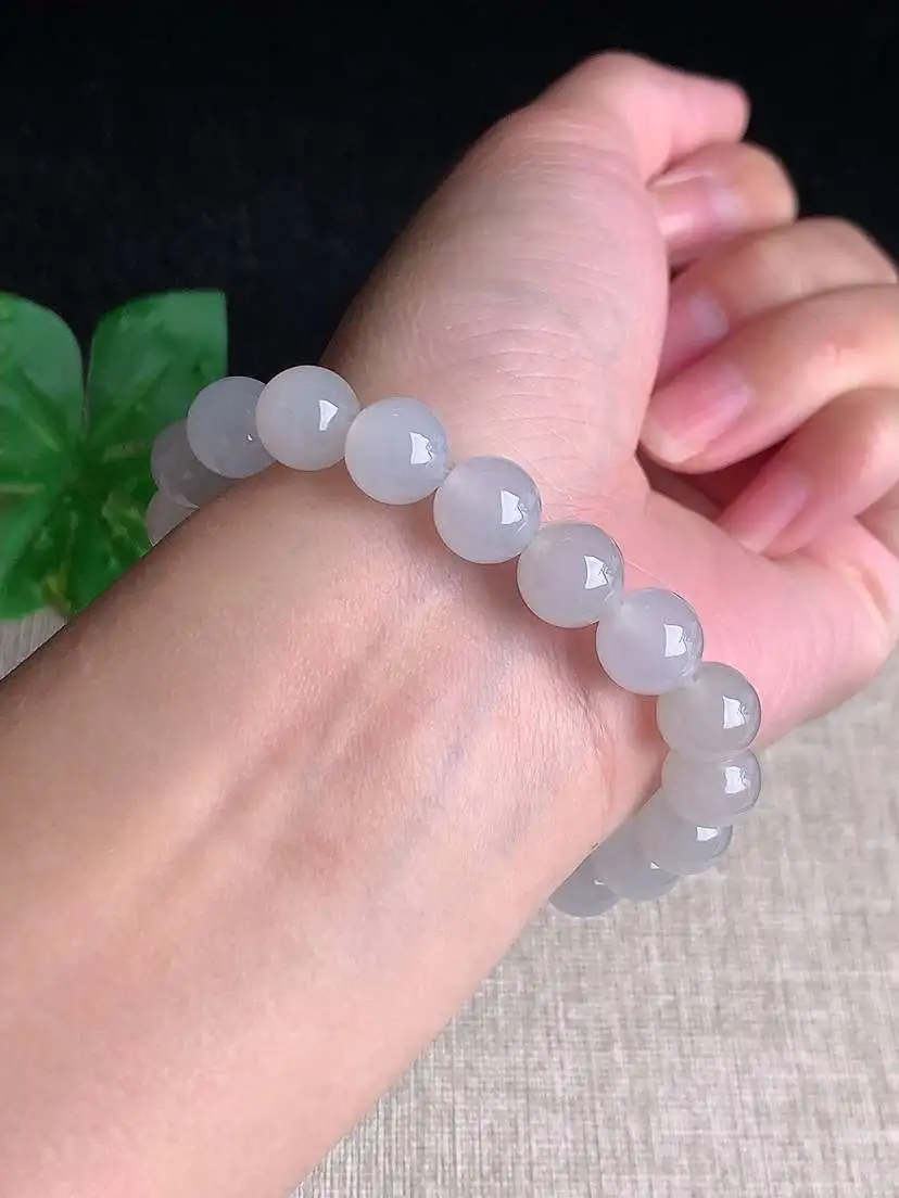 a货翡翠老坑冰种白月光圆珠佛珠手串19颗  尺寸9.6mm 重量29.12g 11031