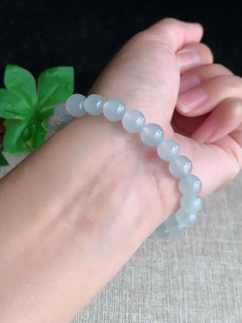 a货翡翠老坑冰种白月光圆珠佛珠手串23颗  尺寸8mm 重量19.72g 1103