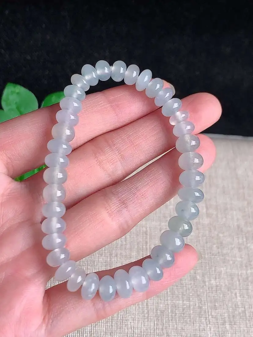 a货翡翠老坑冰种飘花算盘珠手串40颗  尺寸7.5×5mm 重量19.64g 1103