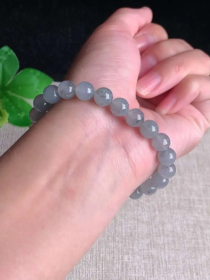 a货翡翠老坑冰种乌鸡种圆珠佛珠手串23颗  尺寸7.6mm 重量19.25g 1102