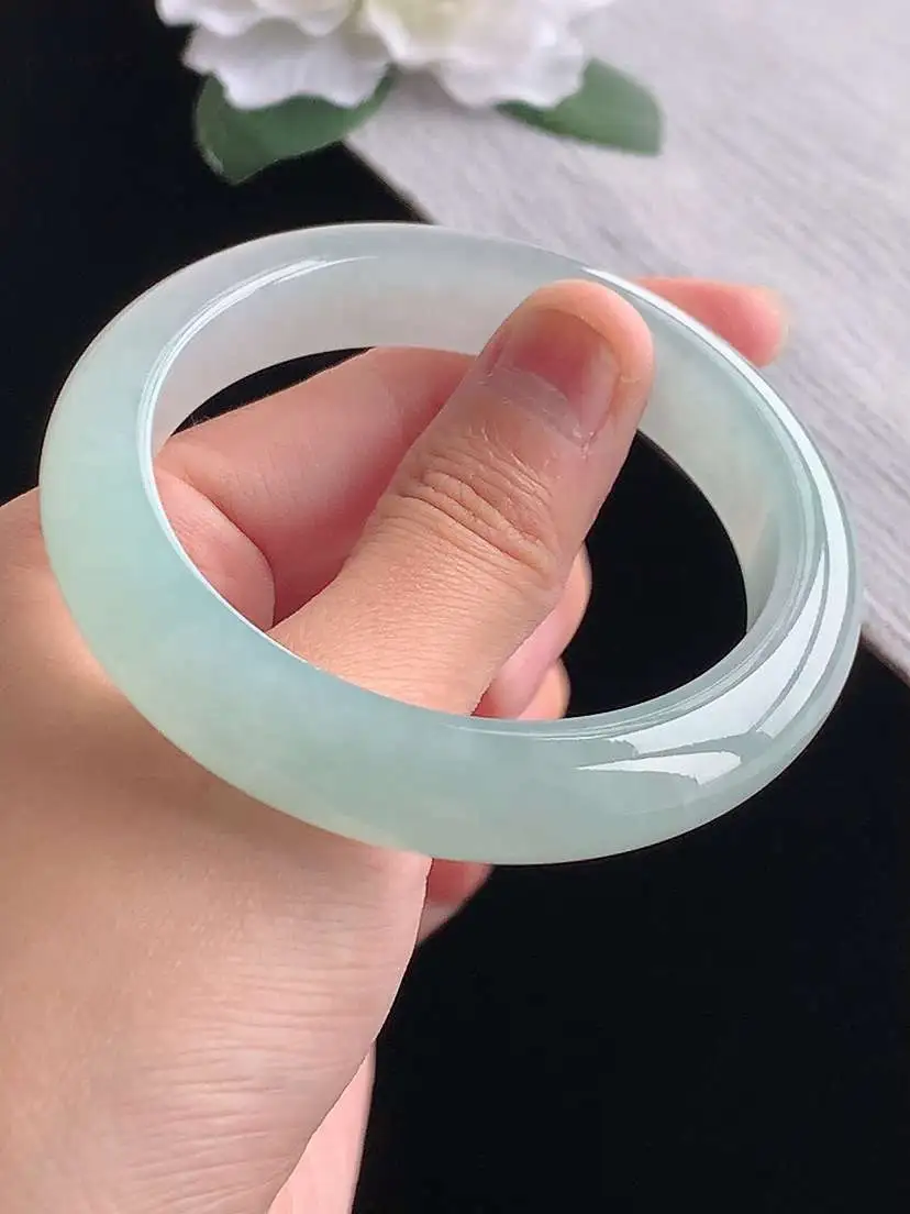 a货翡翠老坑冰种晴水正装正圈手镯55-56圈口  尺寸55.2×12×8.8mm 重量59.52g 1102
