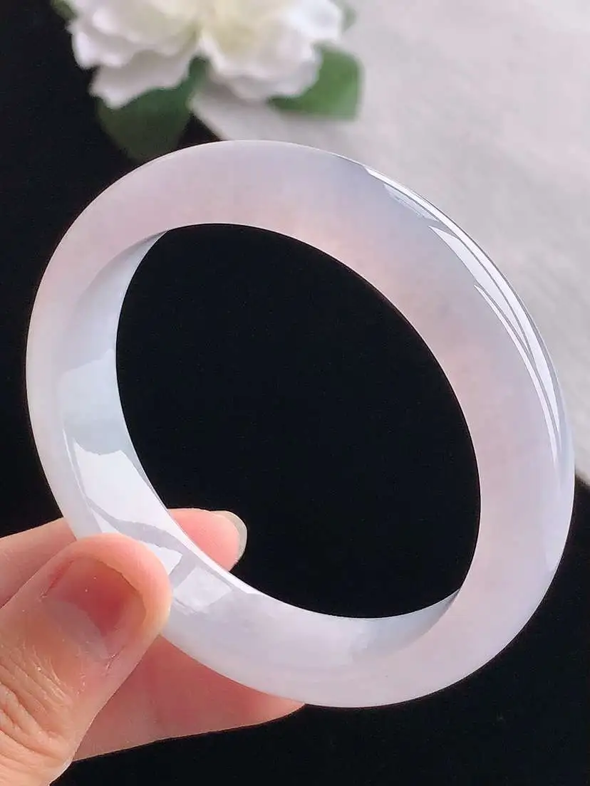 a货翡翠老坑冰种紫罗兰正装正圈手镯56-57圈口  尺寸56.3×13.3×8.2mm 重量61.5