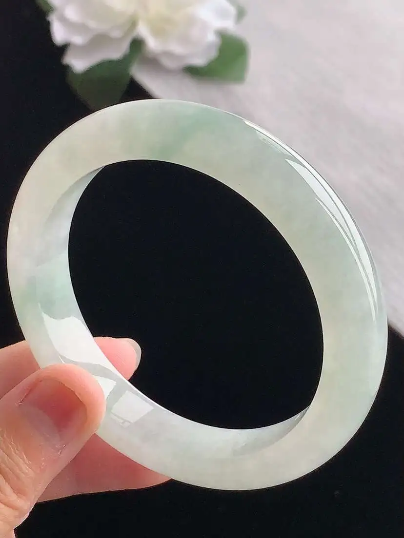 a货翡翠老坑冰种晴水正装正圈手镯57-58圈口  尺寸57.8×12×8.8mm 重量64.06g 1103