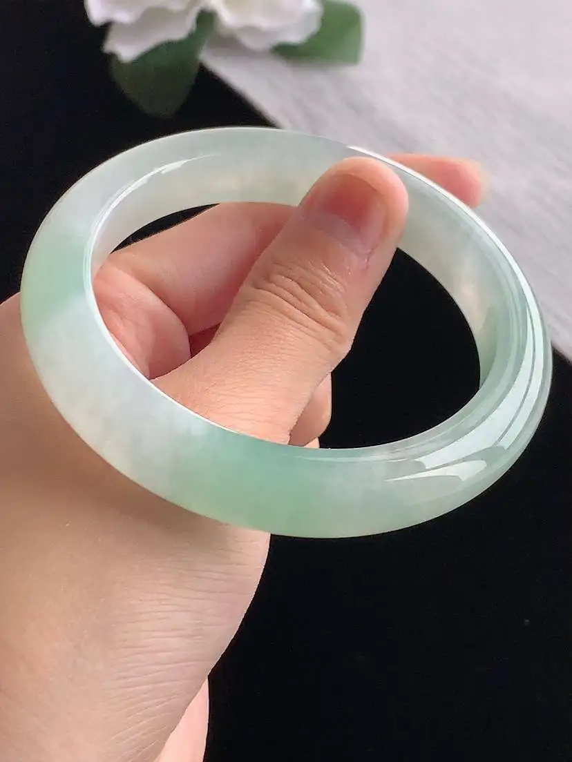 a货翡翠老坑冰种晴绿厚装正装正圈手镯58-59圈口  尺寸58.8×11×9.3mm 重量64.25g 1103