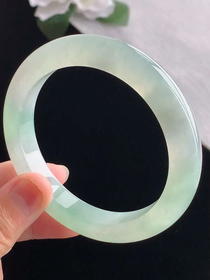 a货翡翠老坑冰种晴绿厚装正装正圈手镯58-59圈口  尺寸58.8×11×9.3mm 重量64.25g 1103