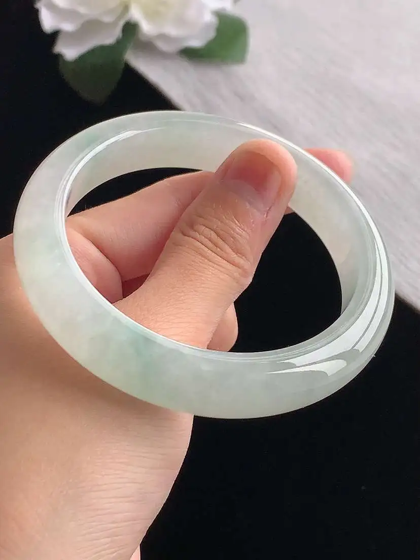 a货翡翠老坑冰种晴水正装正圈手镯57-58圈口  尺寸57.8×12×8.8mm 重量64.06g 1103