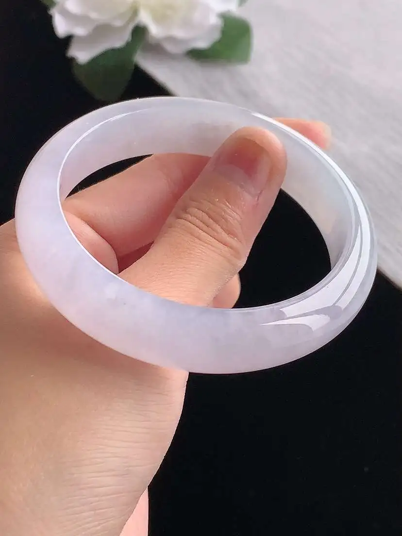 a货翡翠老坑冰种紫罗兰正装正圈手镯56-57圈口  尺寸56.3×13.3×8.2mm 重量61.56g 1103