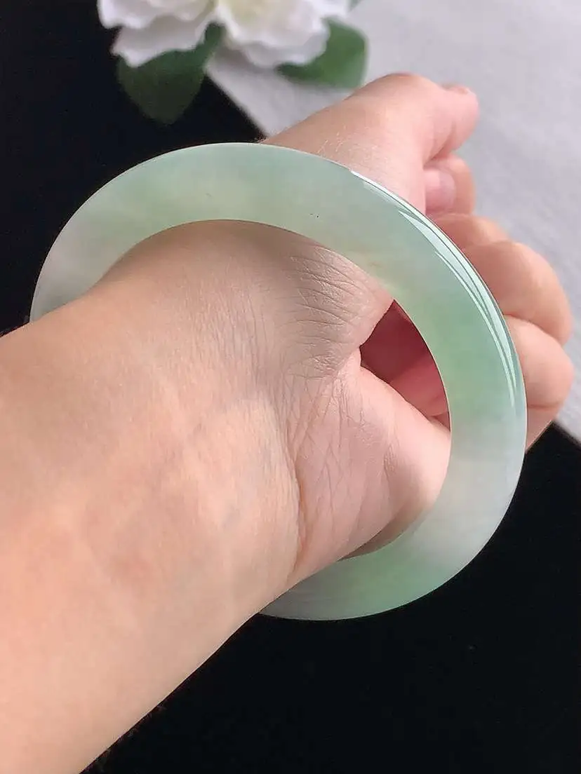 a货翡翠老坑冰种晴绿厚装正装正圈手镯58-59圈口  尺寸58.8×11×9.3mm 重量64.25g 1103