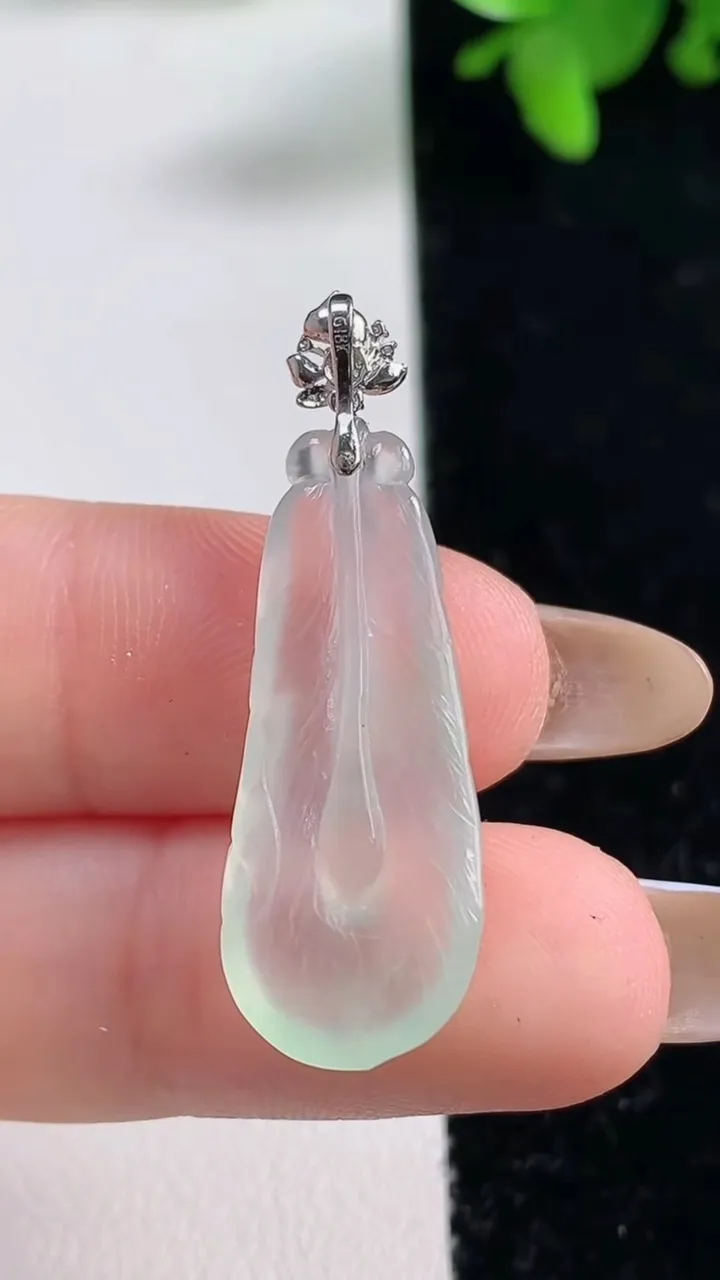 天然A货翡翠羽毛吊坠，尺寸29-11.6-4.4，重量:2.82g
11月4日