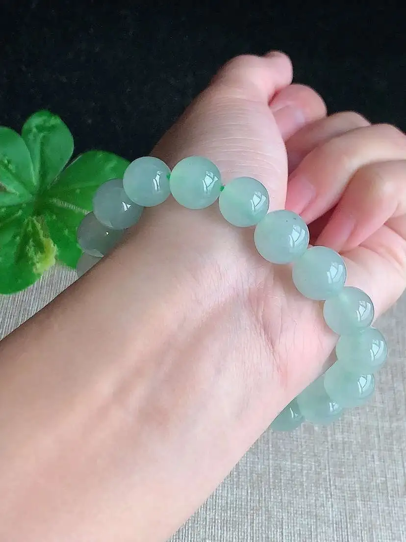 a货翡翠老坑冰种晴水圆珠佛珠手串18颗  尺寸11.3mm 重量44.24g 1104