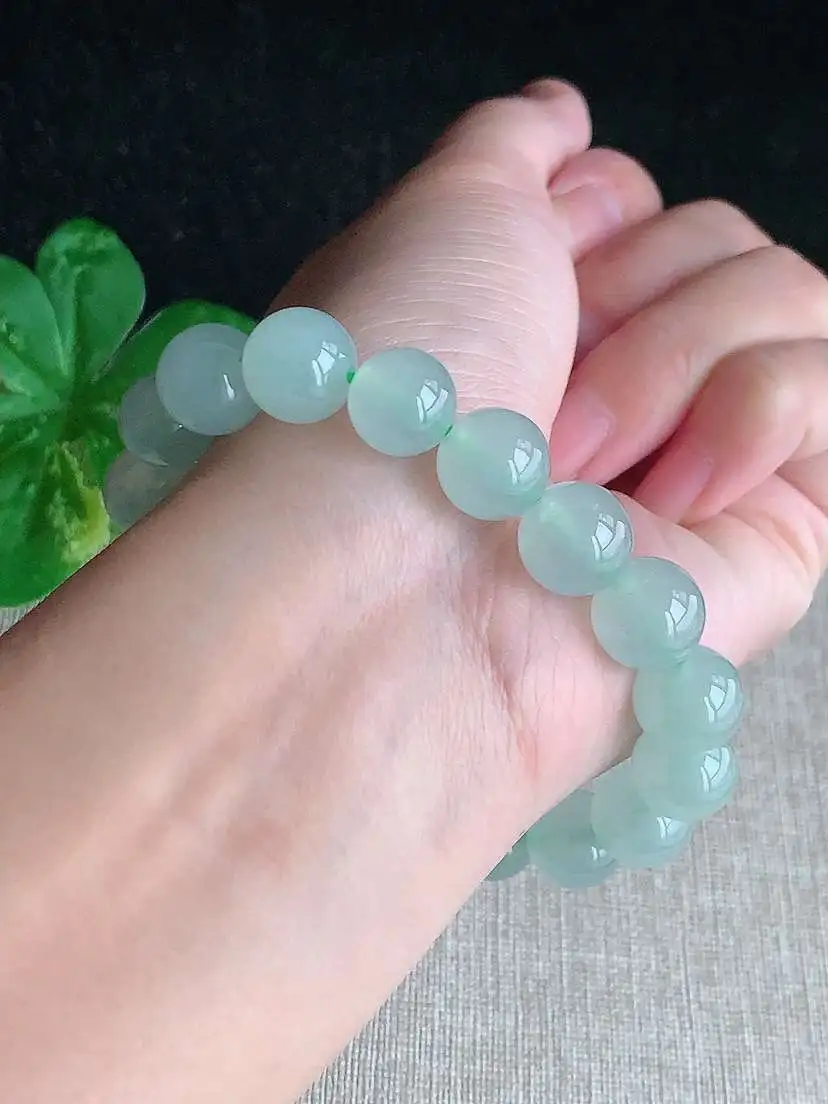 a货翡翠老坑冰种晴水圆珠佛珠手串18颗  尺寸11.3mm 重量44.24g 1104