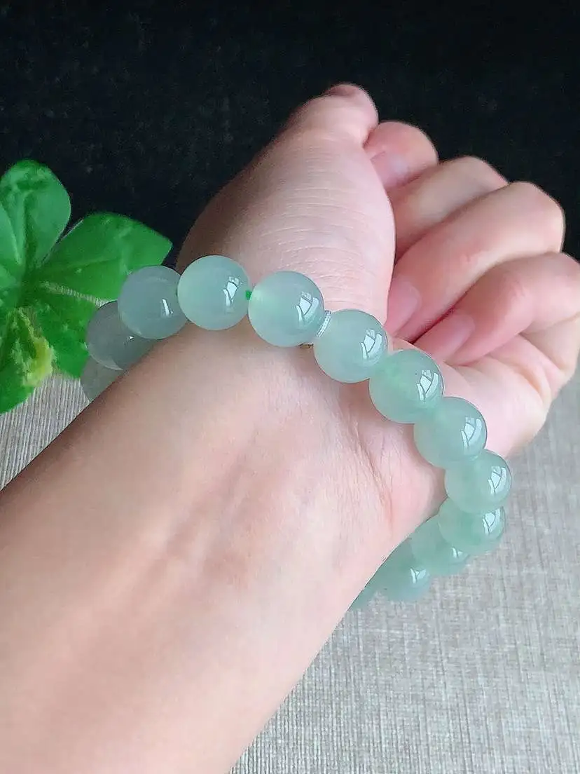 a货翡翠老坑冰种晴水圆珠佛珠手串18颗  尺寸11.3mm 重量44.24g 1104