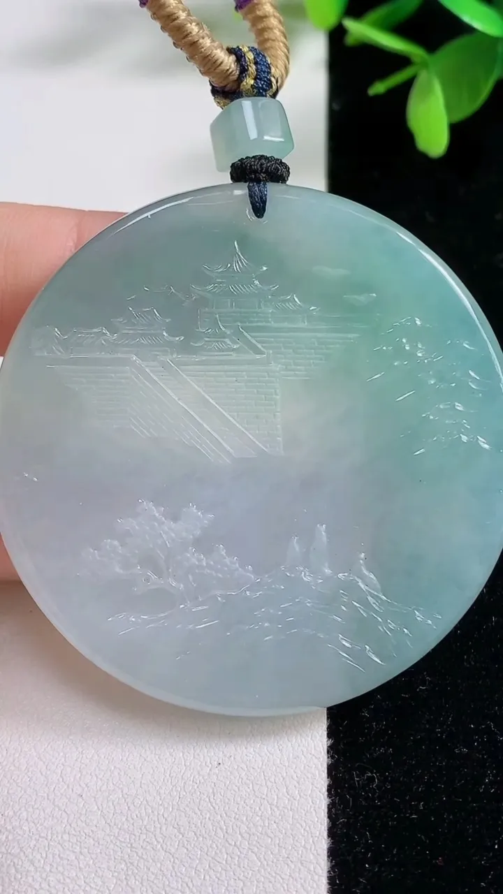 天然A货翡翠山水牌吊坠，尺寸35.3-5.3，重量:38.62g
11月5日