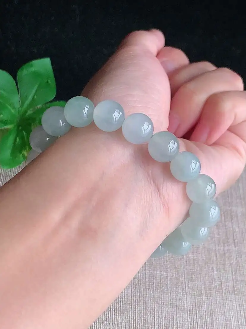 a货翡翠老坑冰种飘花圆珠佛珠手串18颗 尺寸10.2mm 重量34.76g 1104