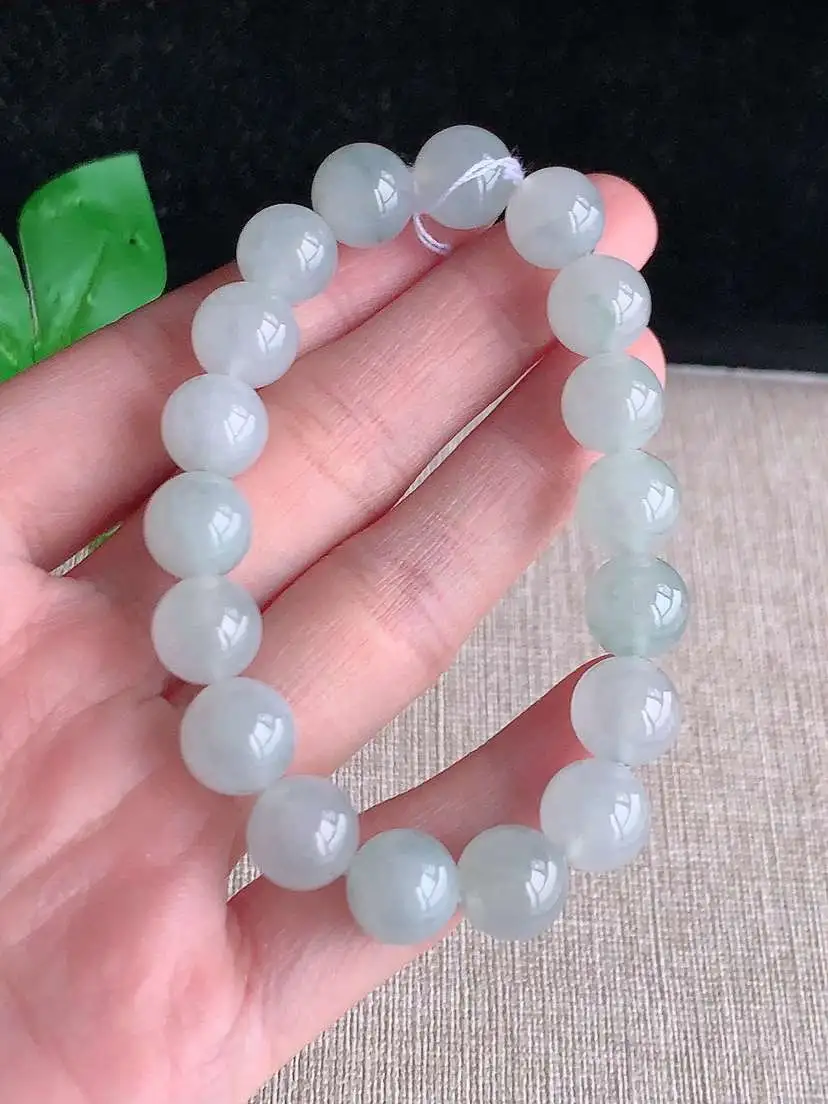 a货翡翠老坑冰种飘花圆珠佛珠手串18颗 尺寸10.2mm 重量34.76g 1104