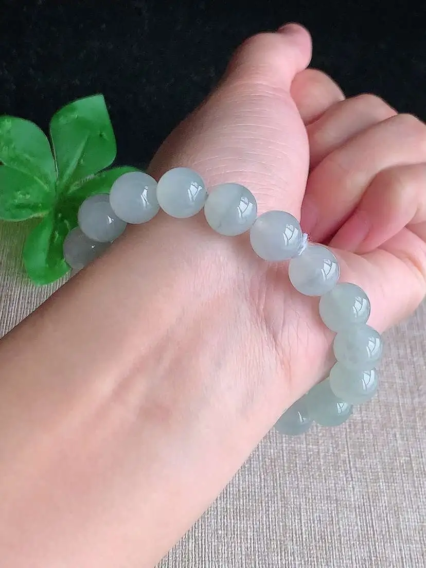 a货翡翠老坑冰种飘花圆珠佛珠手串18颗 尺寸10.2mm 重量34.76g 1104