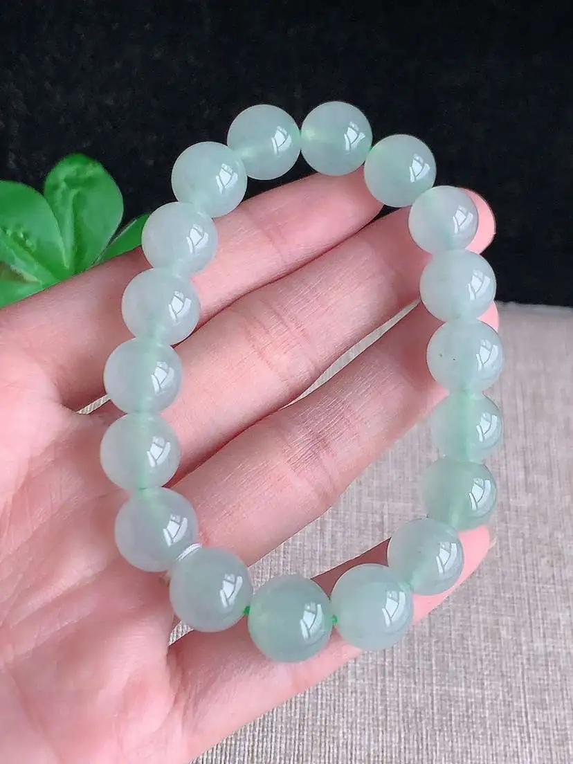 a货翡翠老坑冰种晴水圆珠佛珠手串18颗  尺寸11.3mm 重量44.24g 1104