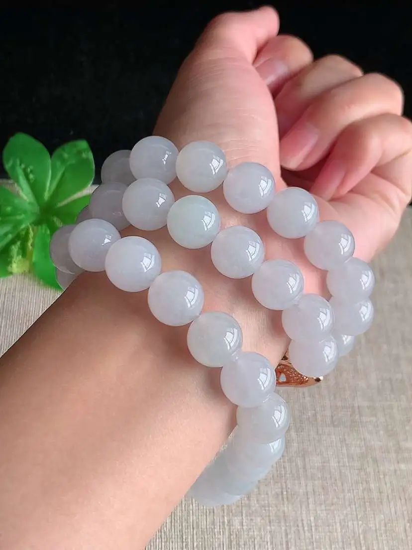 a货翡翠老坑冰种白月光圆珠项链毛衣链51颗  尺寸12mm 重量157.70g 1106