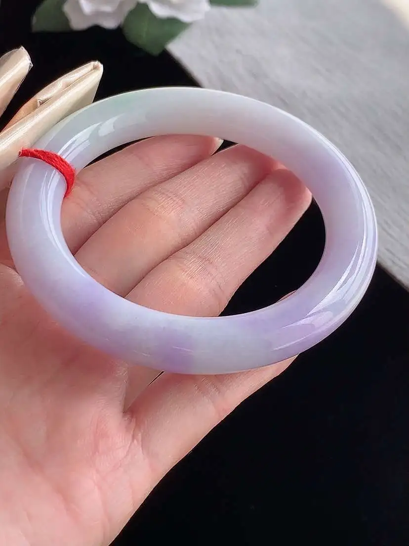 a货翡翠老坑冰种紫罗兰圆条手镯57-58圈口  尺寸57.8×11mm 1105