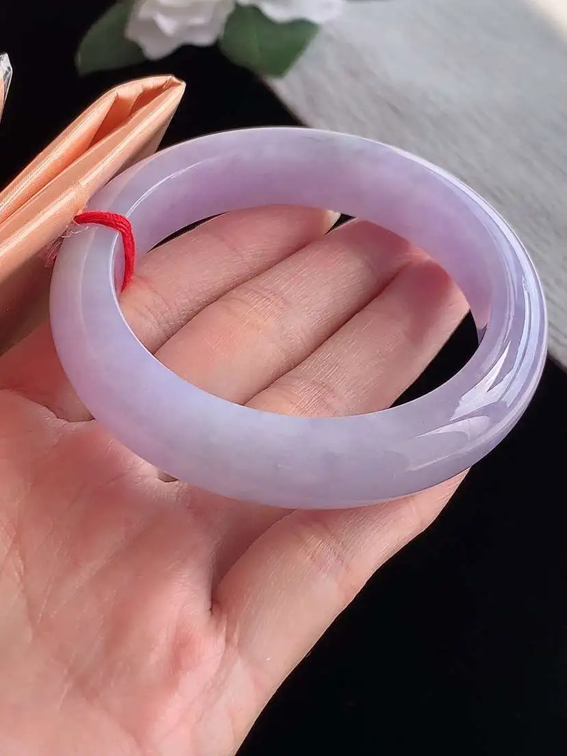 a货翡翠老坑冰种紫罗兰厚装正装正圈手镯54-55圈口 尺寸54.7×12.8×9.3mm 1105