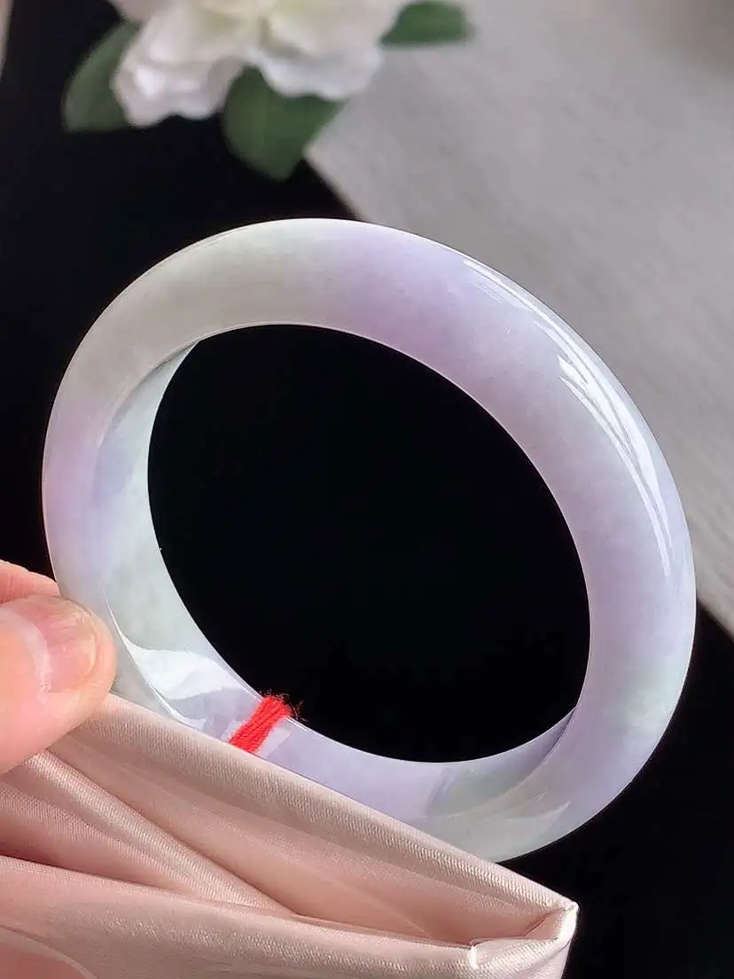 a货翡翠老坑冰种紫罗兰正装正圈手镯52-53小圈口  尺寸52.3×12.8×8mm 1105