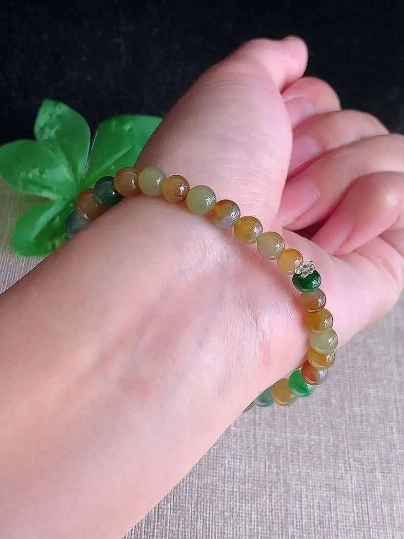 a货翡翠老坑冰种多彩圆珠佛珠手串27颗  尺寸14.5/5.8/11mm 重量22.00g 1105