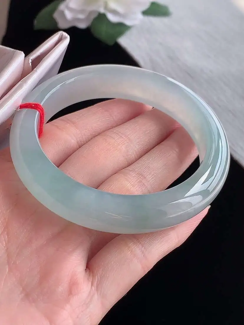 a货翡翠老坑冰种晴水正装正圈手镯57-58圈口  尺寸57.8×13×9mm 1105