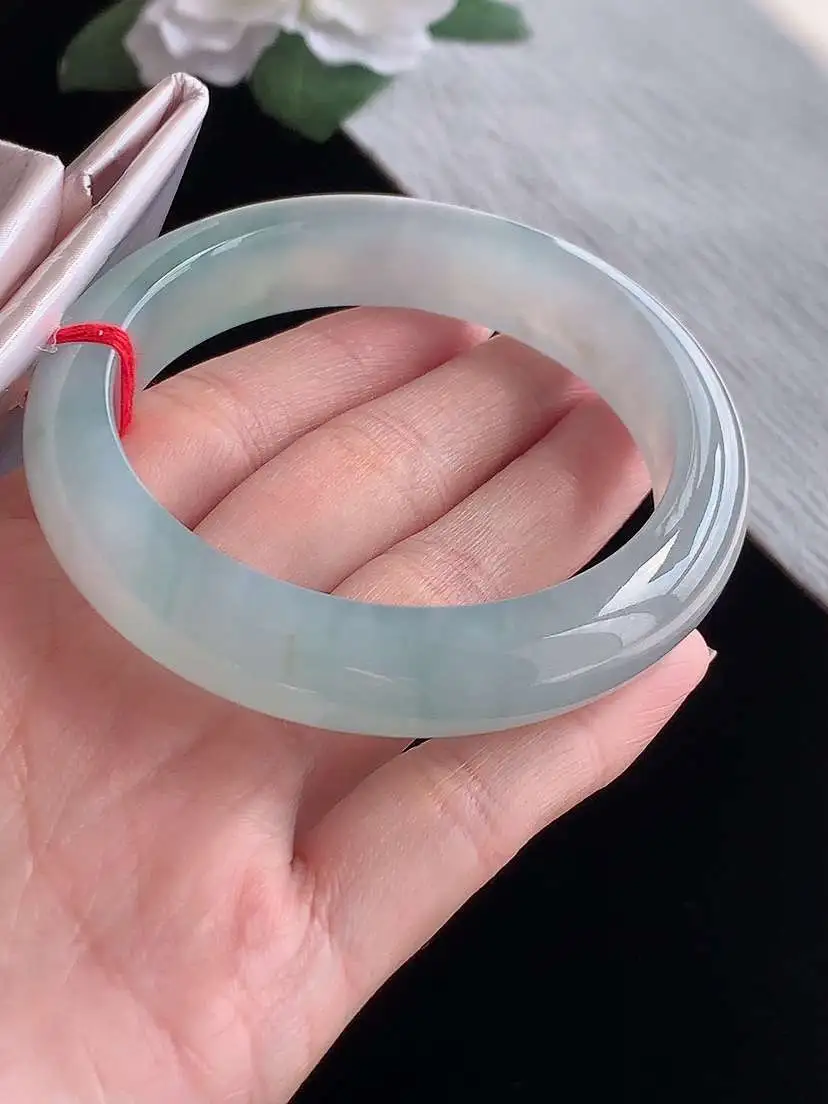 a货翡翠老坑冰种晴水正装正圈手镯57-58圈口  尺寸57.8×13×9mm 1105