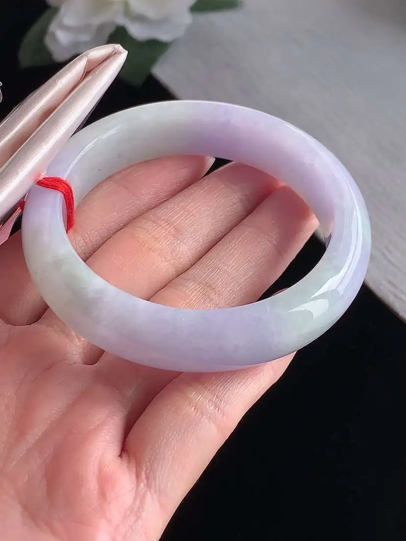 a货翡翠老坑冰种紫罗兰正装正圈手镯52-53小圈口  尺寸52.3×12.8×8mm 1105