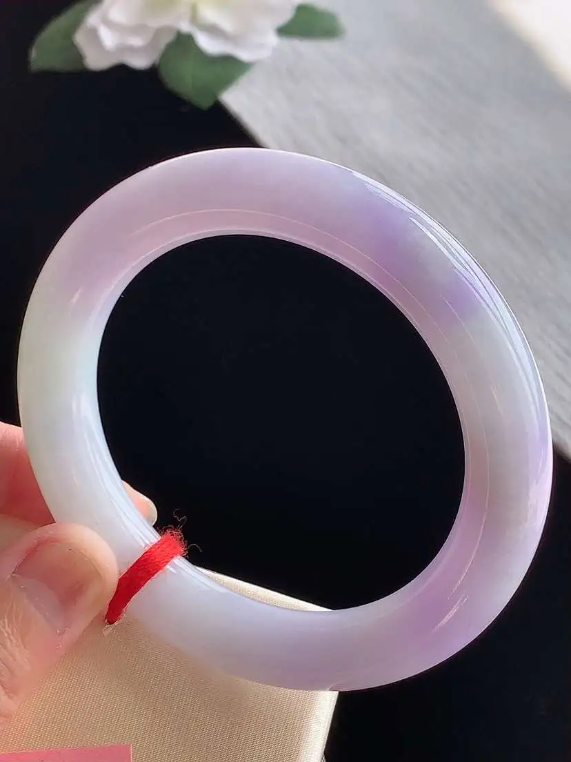 a货翡翠老坑冰种紫罗兰圆条手镯57-58圈口  尺寸57.8×11mm 1105