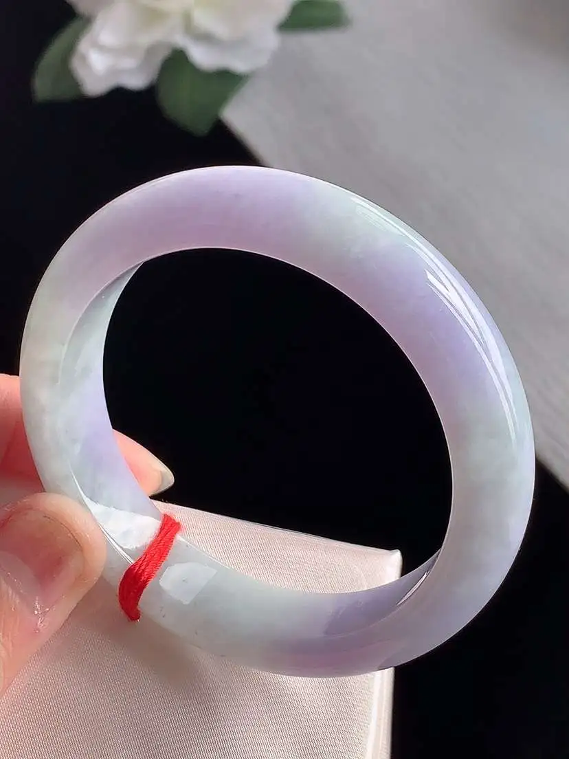 a货翡翠老坑冰种紫罗兰正装正圈手镯52-53小圈口  尺寸52.3×12.8×8mm 1105