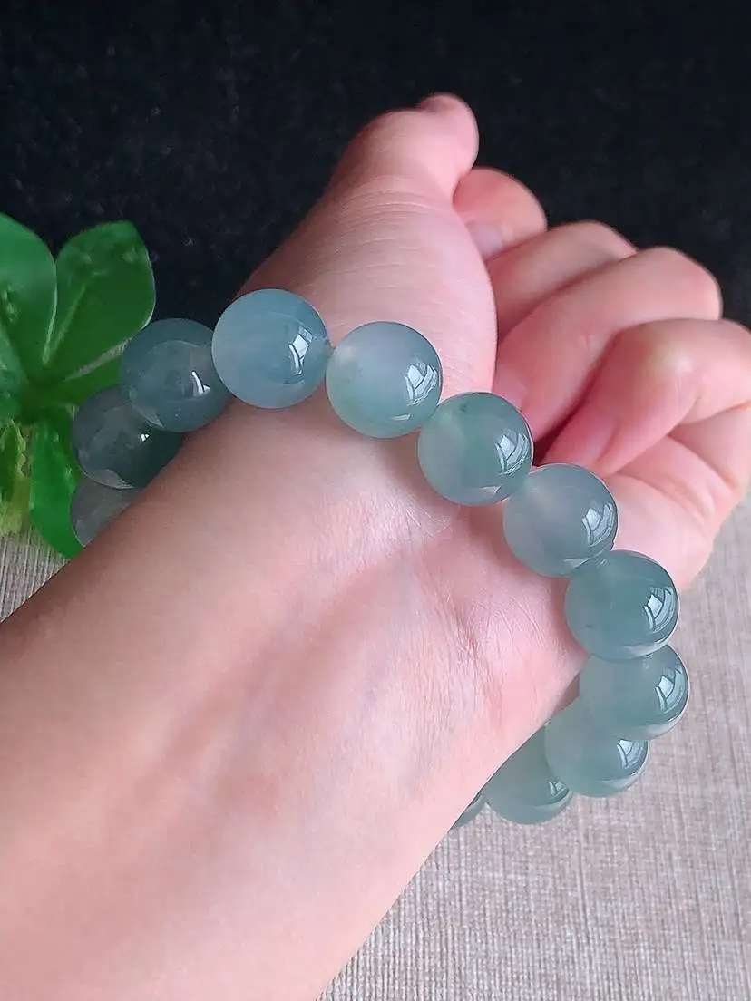 a货翡翠老坑高冰种晴水圆珠佛珠手串16颗  尺寸13mm 重量59.60g 1105