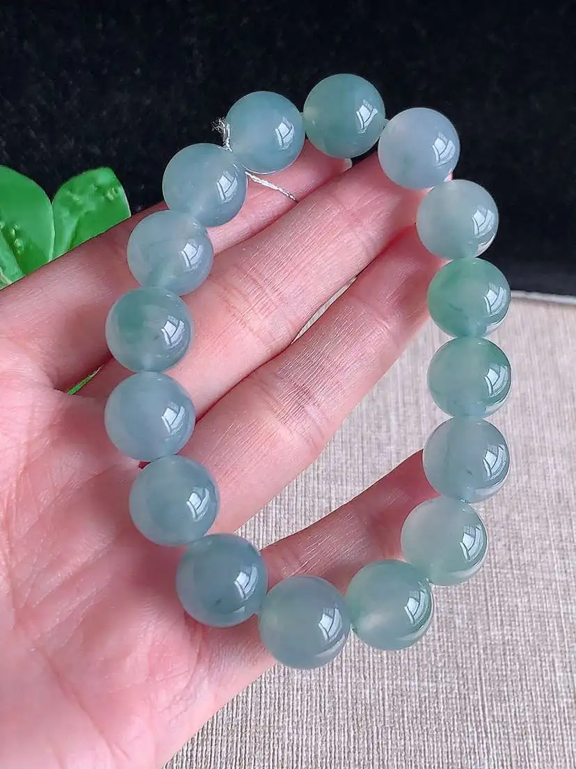 a货翡翠老坑高冰种晴水圆珠佛珠手串16颗  尺寸13mm 重量59.60g 1105