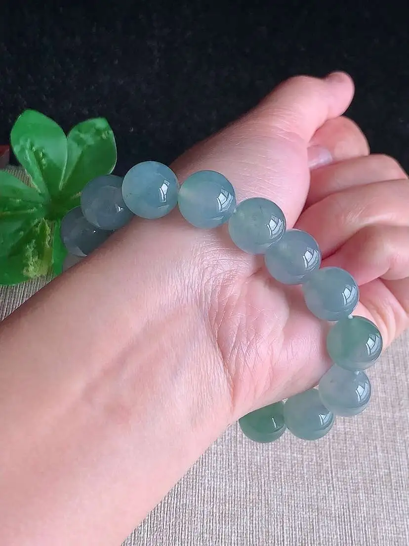 a货翡翠老坑高冰种晴水圆珠佛珠手串16颗  尺寸13mm 重量59.60g 1105