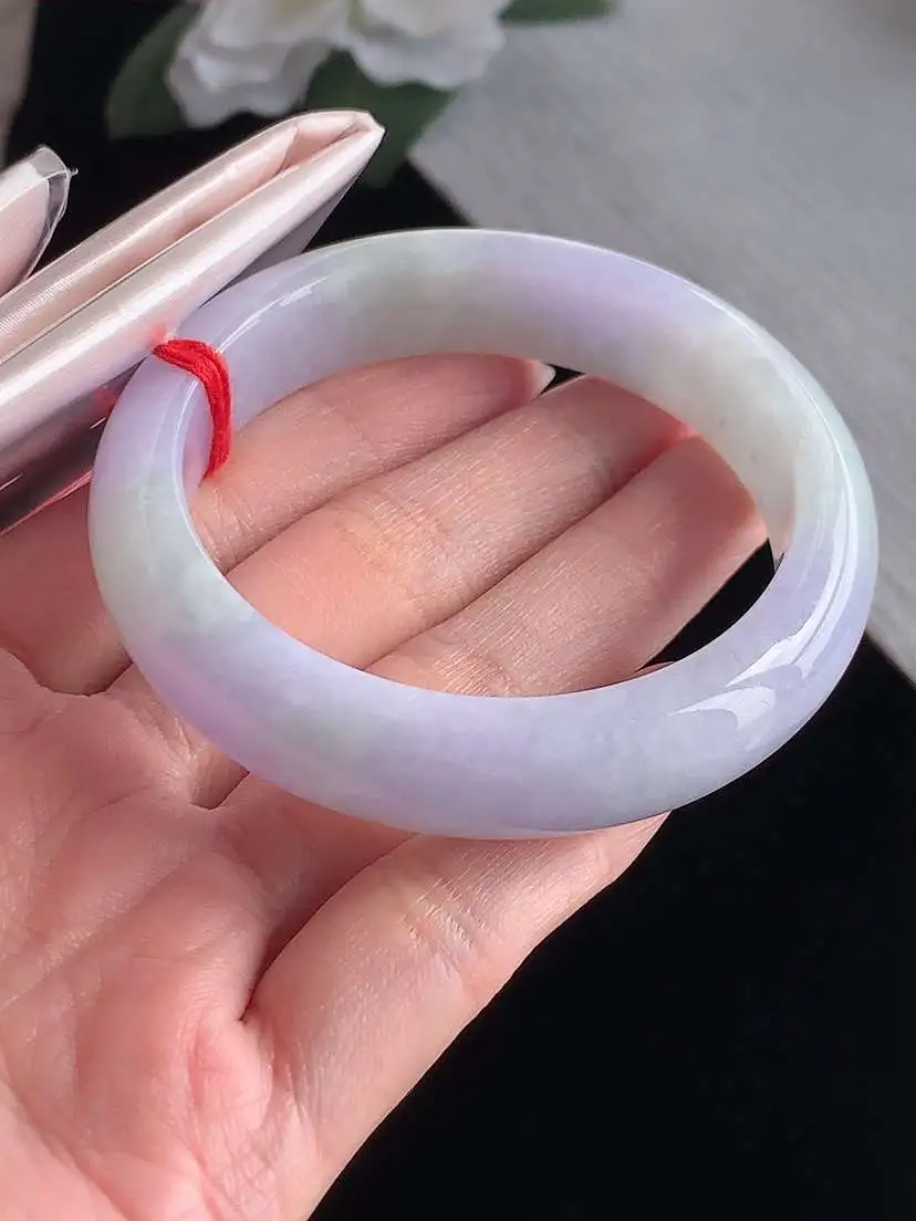 a货翡翠老坑冰种紫罗兰正装正圈手镯52-53小圈口  尺寸52.3×12.8×8mm 1105