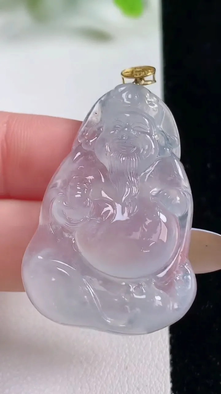天然A货翡翠种白冰财神爷吊坠，尺寸42-27.2-5.8，重量:11.52g
11月6日
