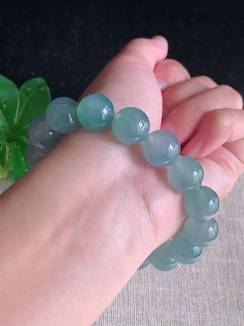 a货翡翠老坑高冰种晴水圆珠佛珠手串16颗  尺寸13mm 重量59.60g 1105